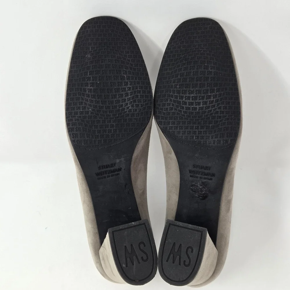 Stuart Weitzman Size 6 Midmary Light Gray Suede Block Heel Pump Women's NICE